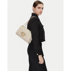 Borsa a Spalla e a Tracolla Trapuntata LOVE MOSCHINO linea Embossed Avorio