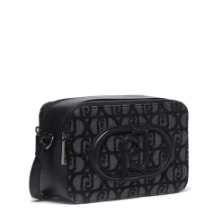 Borsa a Tracolla Doppio Scomparto LIU JO in Tessuto Jacquard Nero con Logo All Over