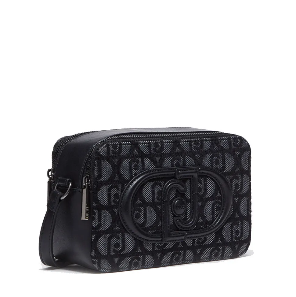 Borsa a Tracolla Doppio Scomparto LIU JO in Tessuto Jacquard Nero con Logo All Over