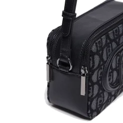 Borsa a Tracolla Doppio Scomparto LIU JO in Tessuto Jacquard Nero con Logo All Over