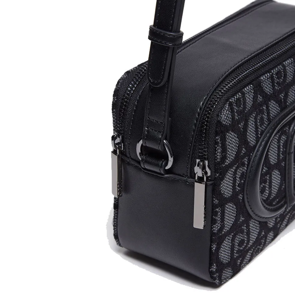 Borsa a Tracolla Doppio Scomparto LIU JO in Tessuto Jacquard Nero con Logo All Over