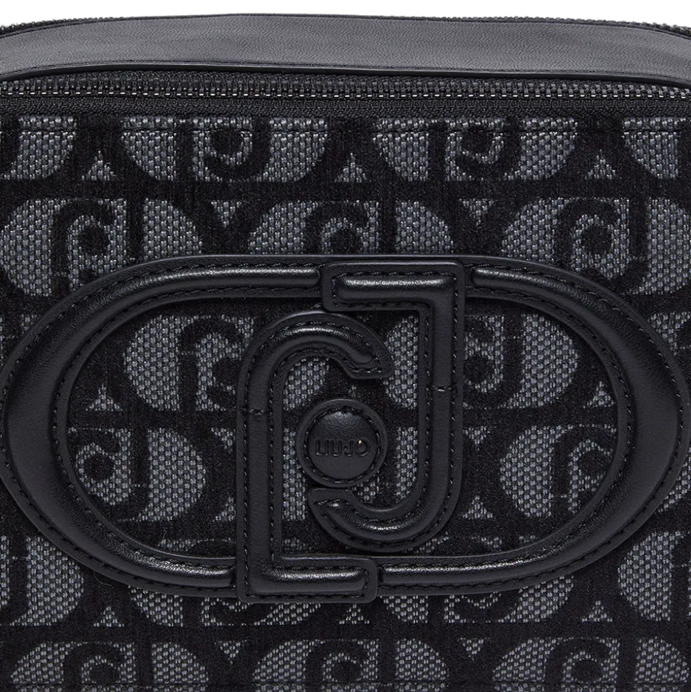 Borsa a Tracolla Doppio Scomparto LIU JO in Tessuto Jacquard Nero con Logo All Over