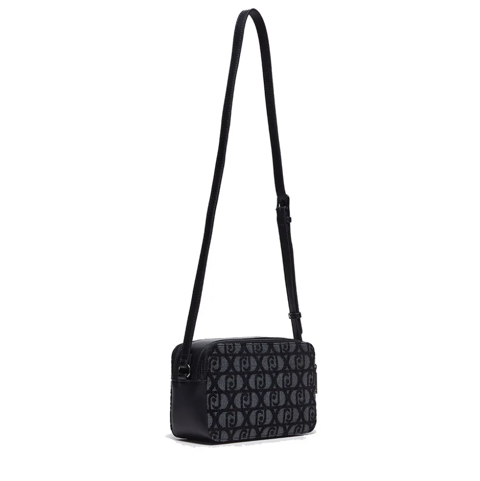 Borsa a Tracolla Doppio Scomparto LIU JO in Tessuto Jacquard Nero con Logo All Over