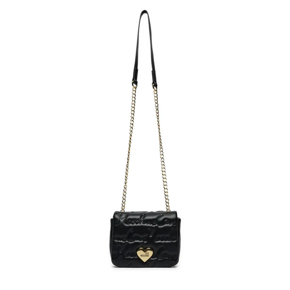 Borsa a Tracolla LOVE MOSCHINO Nera con Logo Ricamato All Over