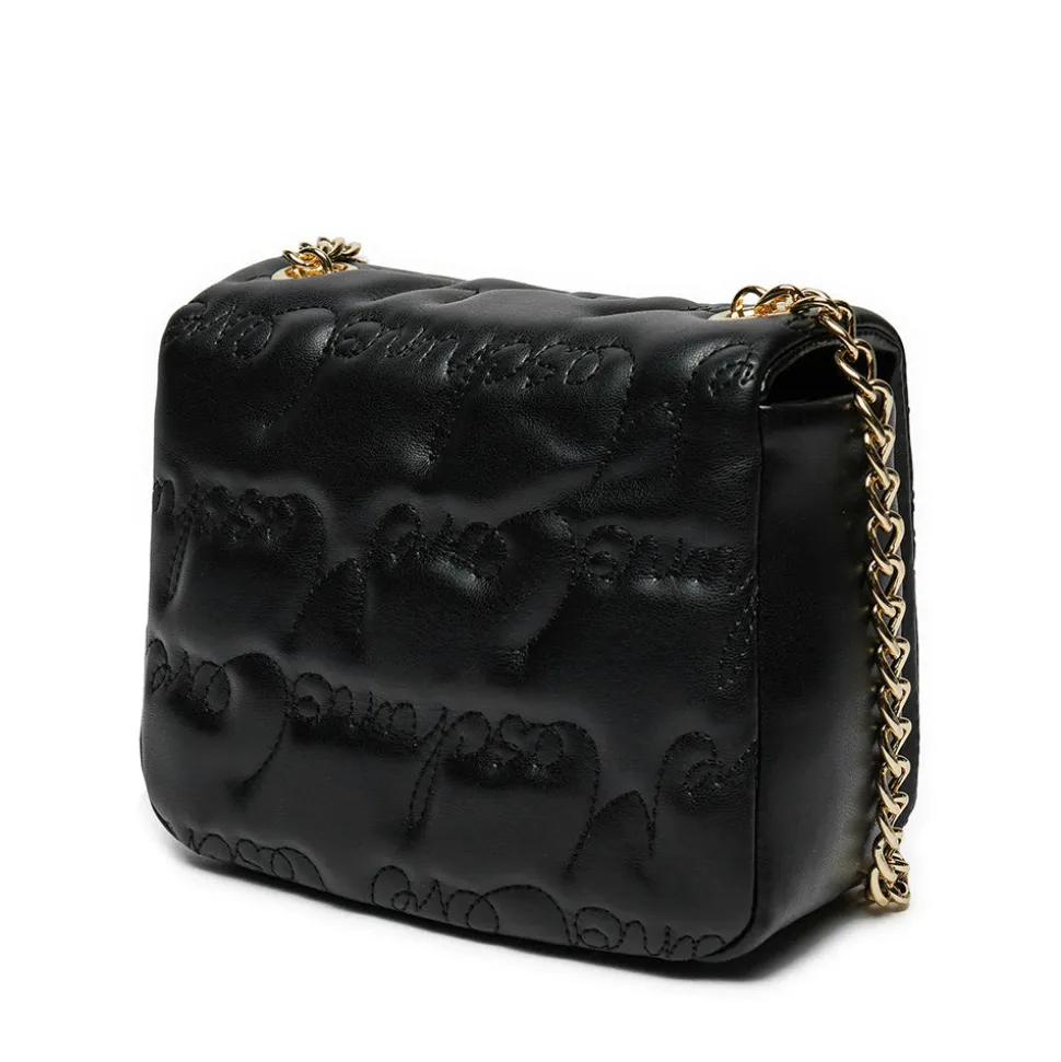 Borsa a Tracolla LOVE MOSCHINO Nera con Logo Ricamato All Over