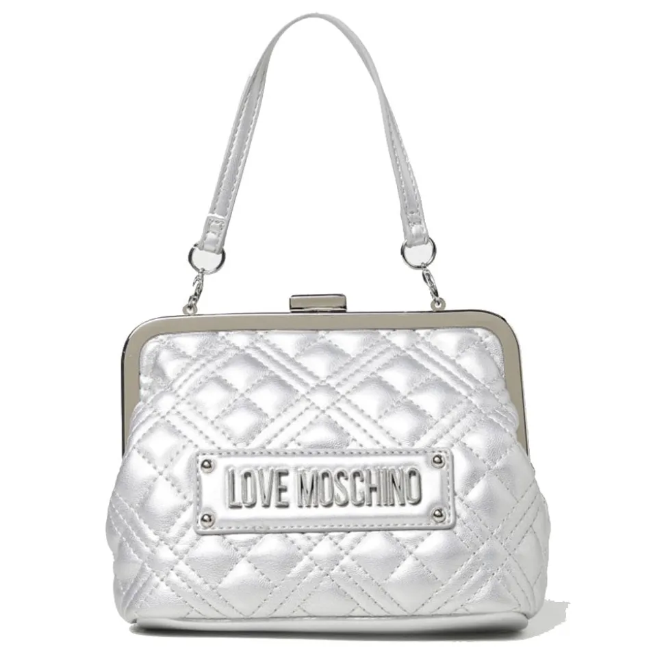 Borsa Donna a Mano con Chiusura a Scatto LOVE MOSCHINO linea Shiny Quilted Argento