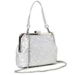 Borsa Donna a Mano con Chiusura a Scatto LOVE MOSCHINO linea Shiny Quilted Argento