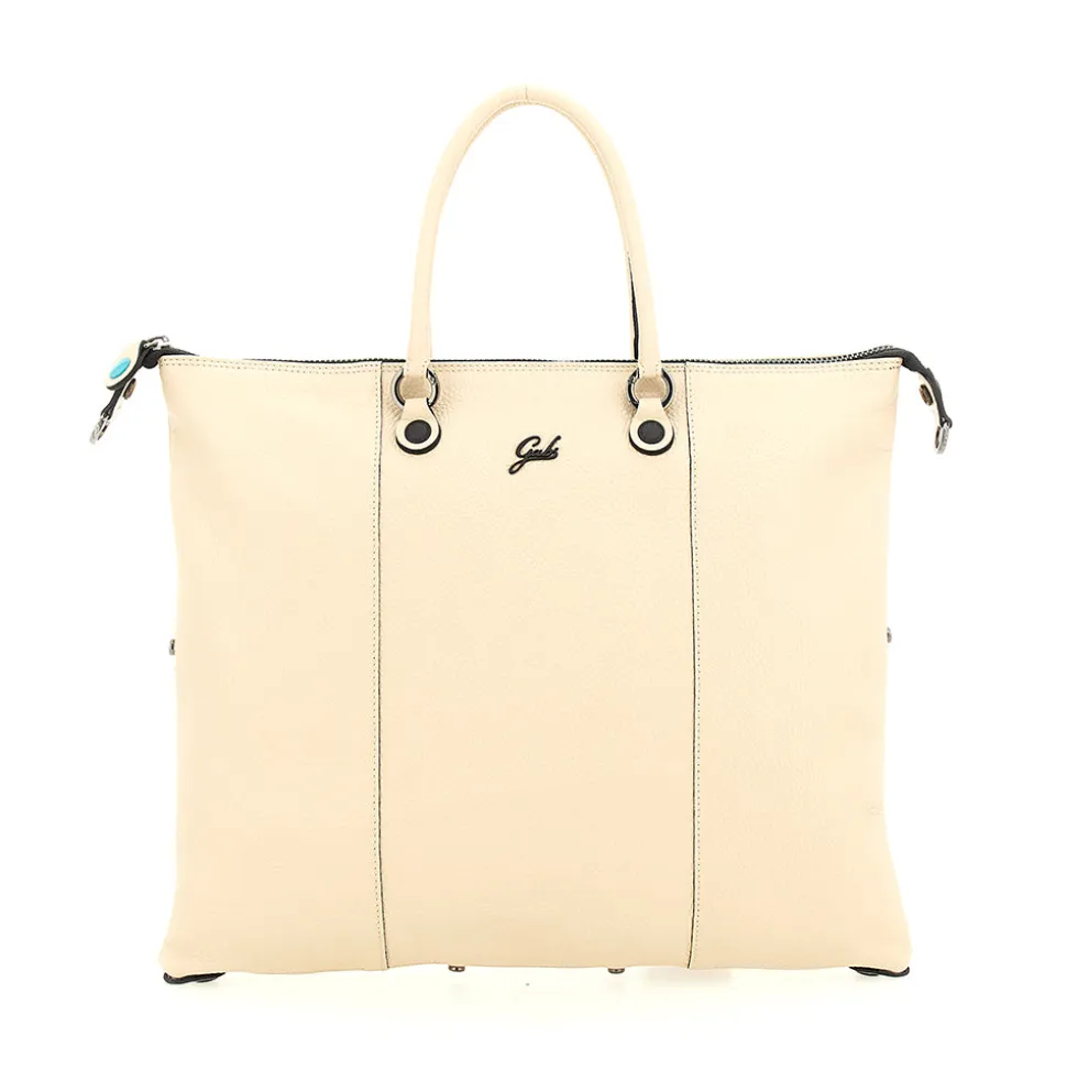 Borsa Donna a Mano con Tracolla GABS G3 PLUS Large in Pelle Martellata Beige Ecru