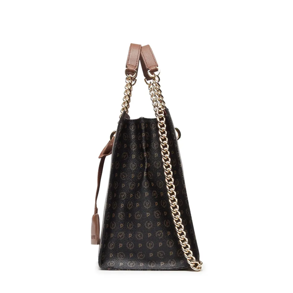 Borsa Donna a Mano con Tracolla POLLINI linea Heritage Logo Classic Nero e Marrone