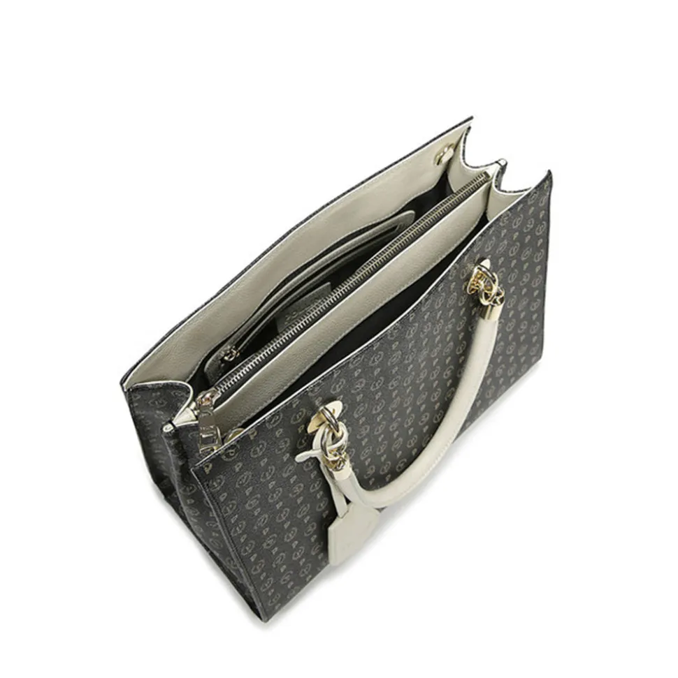 Borsa Donna a Mano con Tracolla POLLINI linea Heritage Logo Classic Nero e Avorio