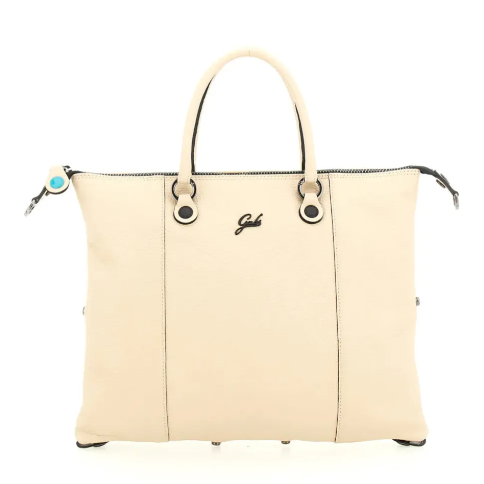 Borsa Donna a Mano con Tracolla GABS G3 PLUS Medium in Pelle Martellata Beige Ecru