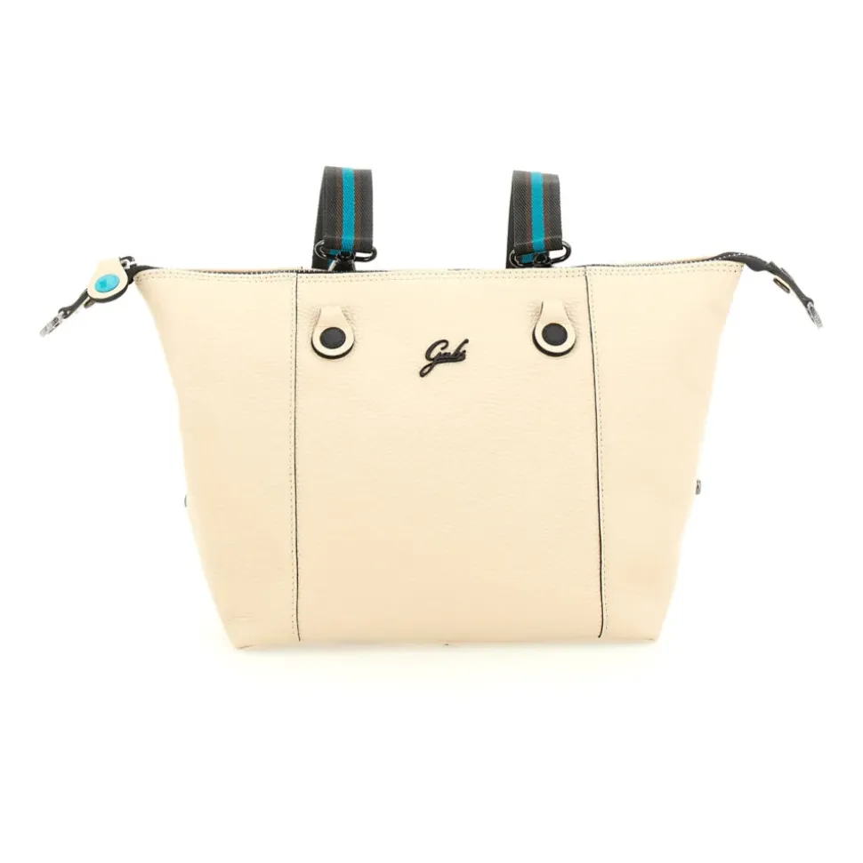Borsa Donna a Mano con Tracolla GABS G3 PLUS Medium in Pelle Martellata Beige Ecru