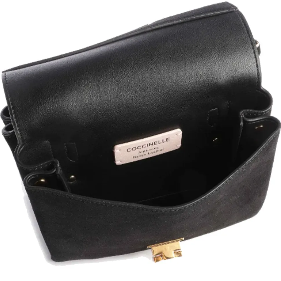 Borsa Donna a Mano con Tracolla COCCINELLE in Pelle Scamosciata Linea Arlettis colore Nero