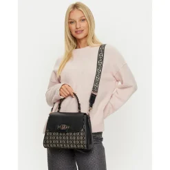 Borsa Donna a Mano LIU JO in Tessuto Jacquard Nero con Logo All Over