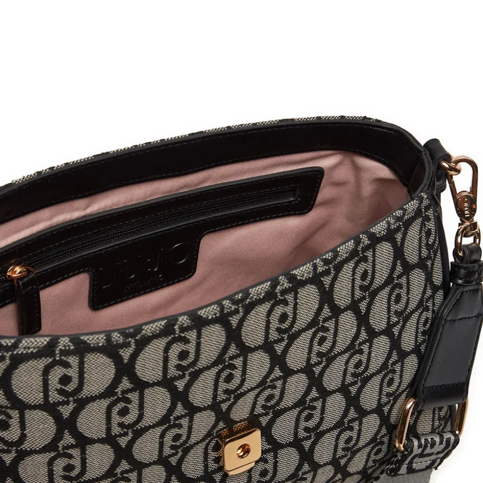 Borsa Donna a Mano LIU JO in Tessuto Jacquard Nero con Logo All Over