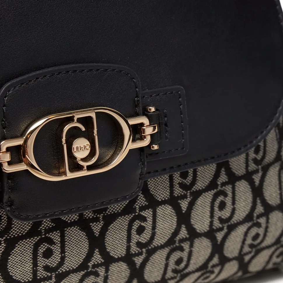 Borsa Donna a Mano LIU JO in Tessuto Jacquard Nero con Logo All Over
