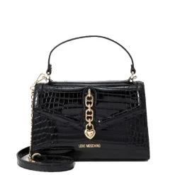 Borsa Donna a Mano LOVE MOSCHINO linea Chain Detail stampa Cocco Nero
