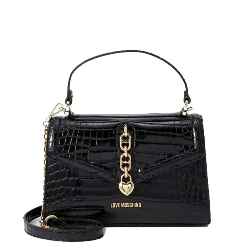 Borsa Donna a Mano LOVE MOSCHINO linea Chain Detail stampa Cocco Nero