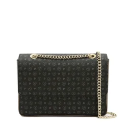 Borsa Donna a Spalla e Tracolla POLLINI Linea Heritage Logo Classic Nero e Bronzo