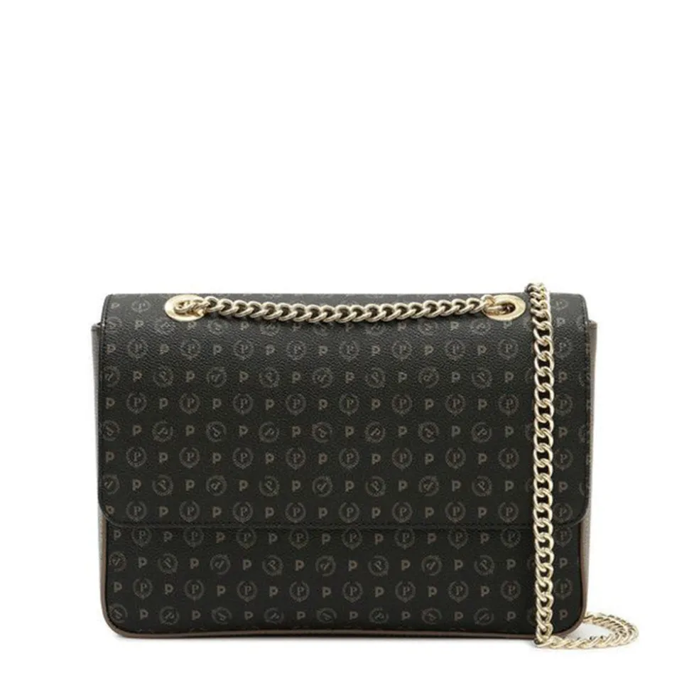Borsa Donna a Spalla e Tracolla POLLINI Linea Heritage Logo Classic Nero e Bronzo