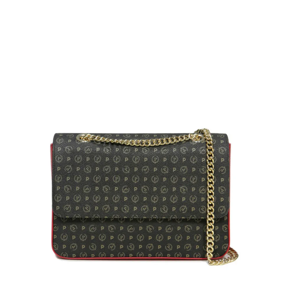 Borsa Donna a Spalla e Tracolla POLLINI Linea Heritage Logo Classic Nero e Lacca
