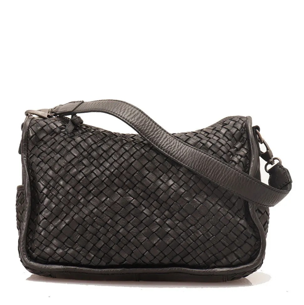 Borsa Donna a Spalla e Tracolla GIANNI CONTI in Pelle Intrecciata Nera