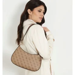 Borsa Donna a Spalla GUESS Linea Noelle colore Latte Logo - Brown Misura Piccola