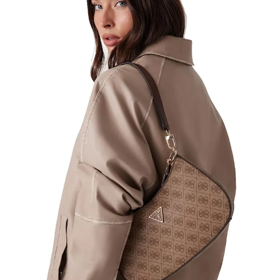 Borsa Donna a Spalla GUESS Linea Noelle colore Latte Logo - Brown Misura Piccola