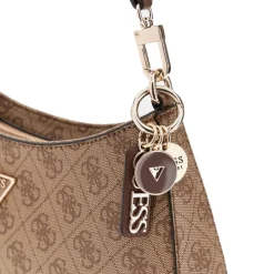 Borsa Donna a Spalla GUESS Linea Noelle colore Latte Logo - Brown Misura Piccola