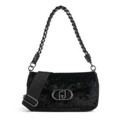 Borsa Donna a Spalla LIU JO Effetto Velluto Nero con Logo