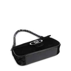 Borsa Donna a Spalla LIU JO Effetto Velluto Nero con Logo
