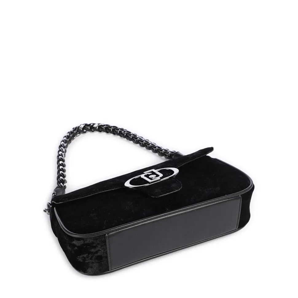 Borsa Donna a Spalla LIU JO Effetto Velluto Nero con Logo