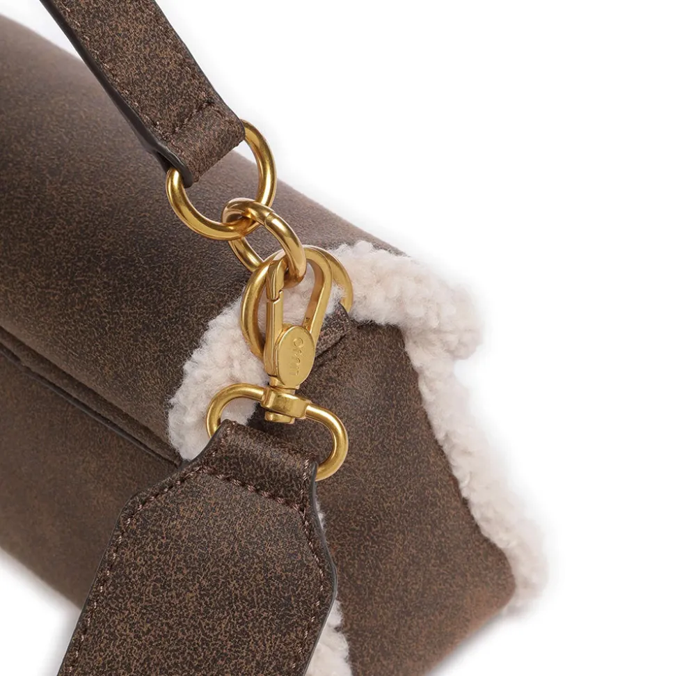 Borsa Donna a Spalla LIU JO in Tessuto Spalmato Marrone con Inserti Teddy
