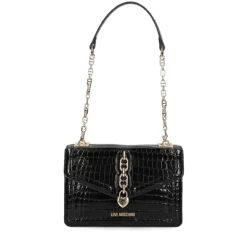 Borsa Donna a Spalla LOVE MOSCHINO linea Chain Detail stampa Cocco Nero