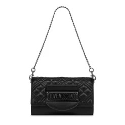 Borsa Donna a Spalla LOVE MOSCHINO linea Quilted Tab Nero con Logo Canna di Fucile