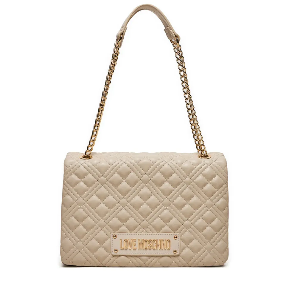 Borsa Donna a Spalla Trapuntata LOVE MOSCHINO linea Lettering Logo Avorio