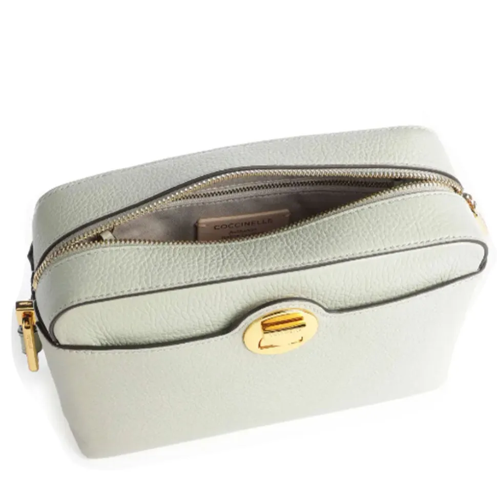 Borsa Donna a Tracolla chiusa con Zip COCCINELLE in Pelle Linea Liya Signature colore Celadon Green