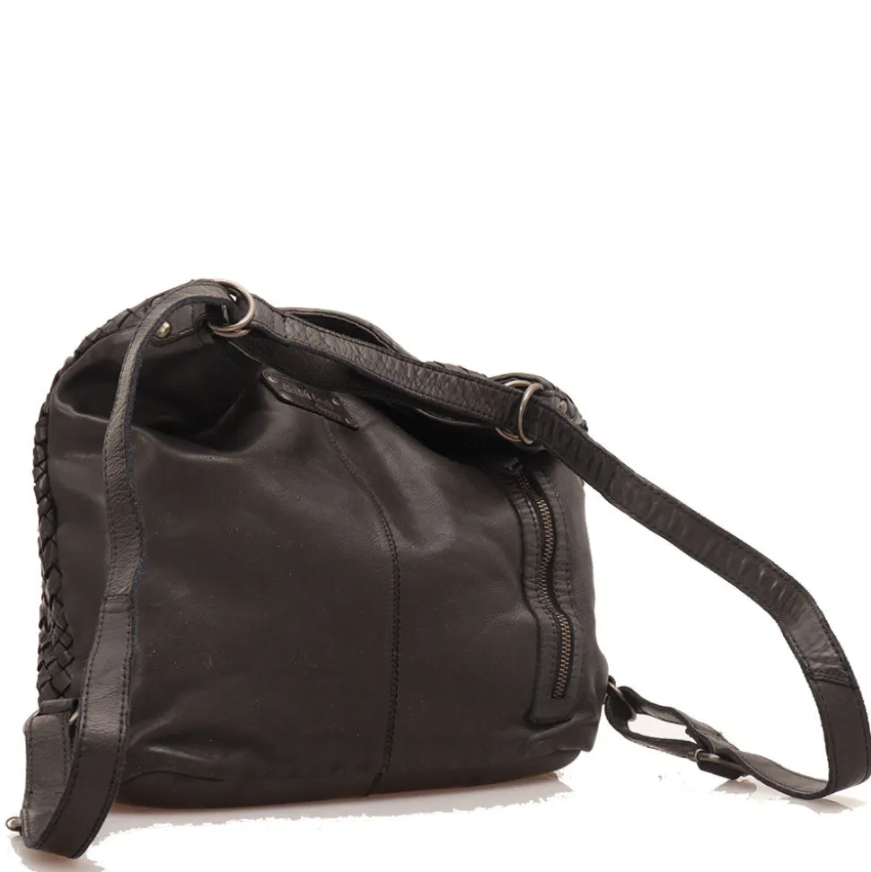 Borsa Donna con Portabilità a Zaino GIANNI CONTI in Pelle Intrecciata Nera