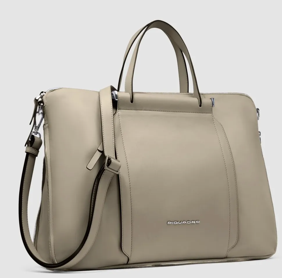 Borsa Donna da Lavoro PIQUADRO linea Circle in Pelle e Tessuto Beige - CA4021W92T