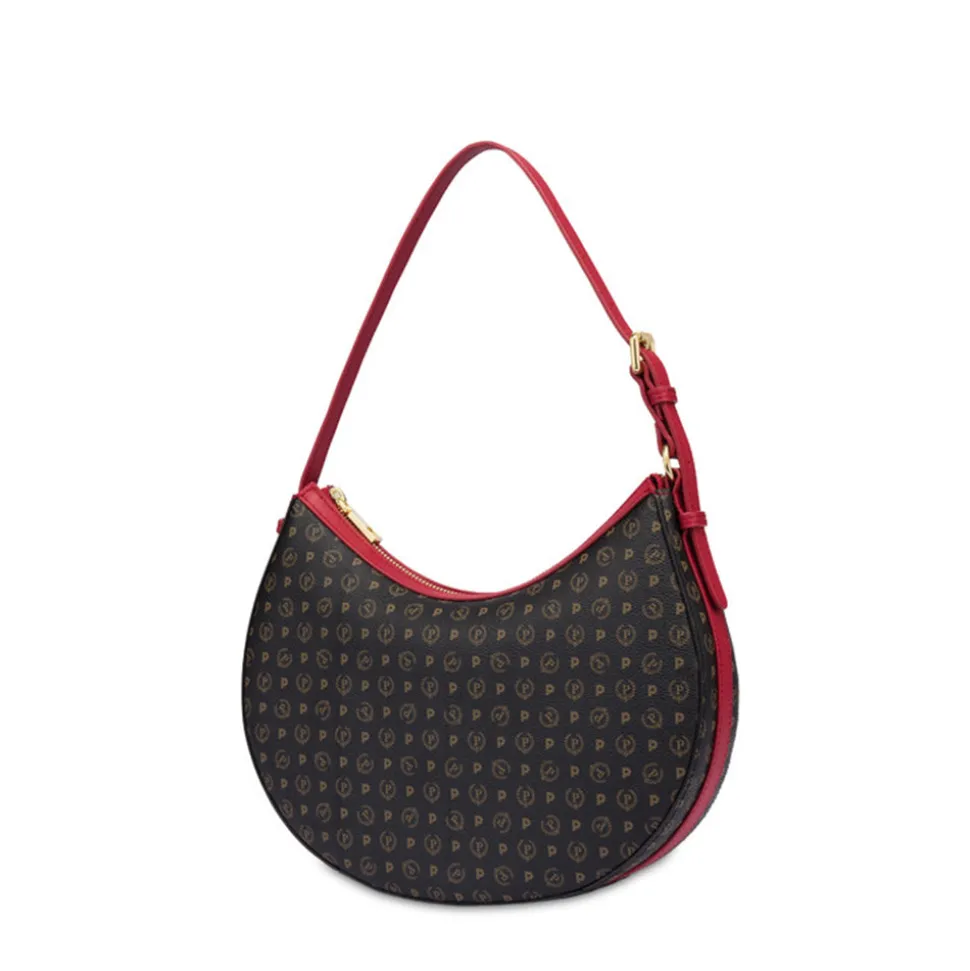 Borsa Donna Hobo a Spalla POLLINI linea Heritage Logo Classic Nero e Rosso