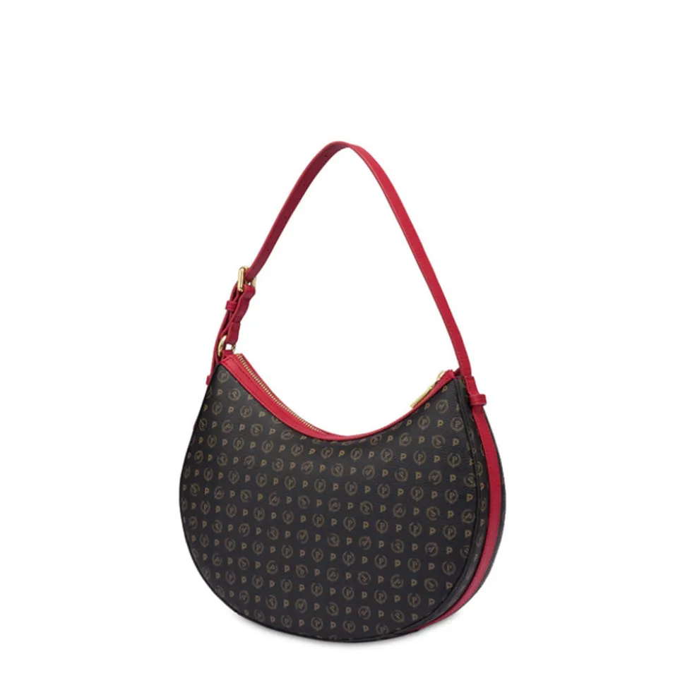 Borsa Donna Hobo a Spalla POLLINI linea Heritage Logo Classic Nero e Rosso