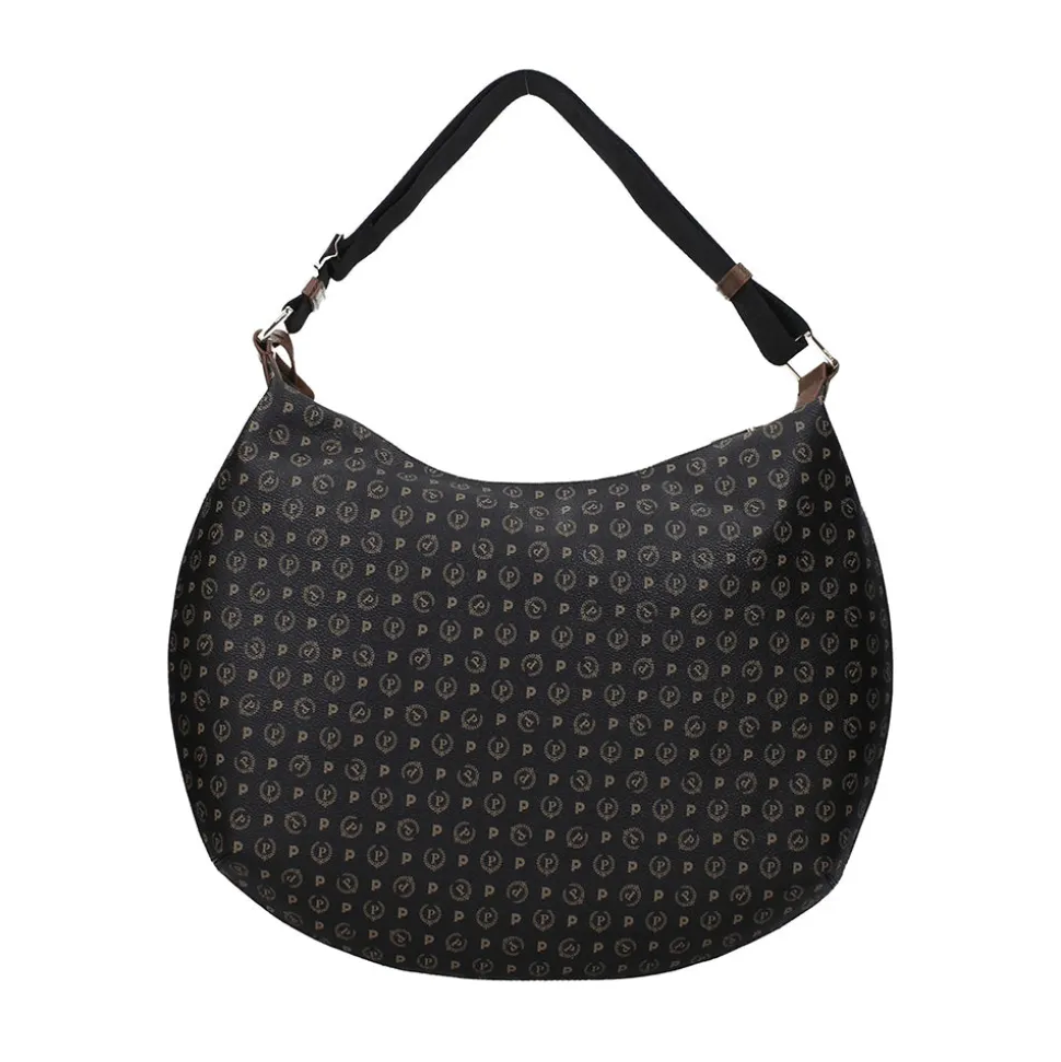 Borsa Donna Hobo a Tracolla POLLINI linea Heritage Logo Classic Nero e Marrone