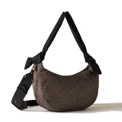 Borsa Donna Hobo Medium BORBONESE linea Lover in Tessuto stampa Op Naturale e Nero