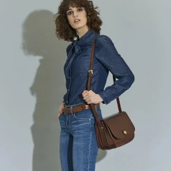 Borsa Donna Media a Tracolla The Bridge in Pelle Marrone linea Story Made in Italy