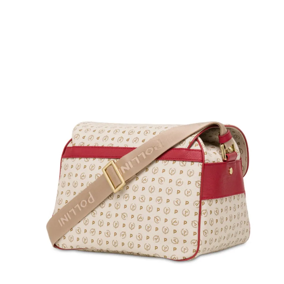 Borsa Donna Messenger Multitasche POLLINI Linea Heritage Logo Classic Avorio e Lacca