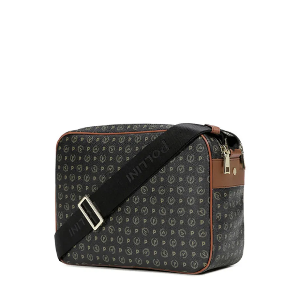 Borsa Donna Messenger POLLINI Linea Heritage Logo Classic Nero e Marrone