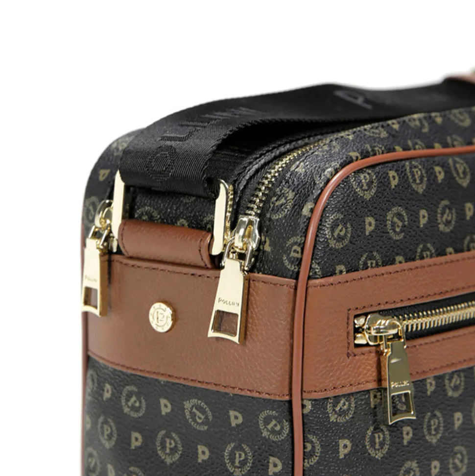 Borsa Donna Messenger POLLINI Linea Heritage Logo Classic Nero e Marrone