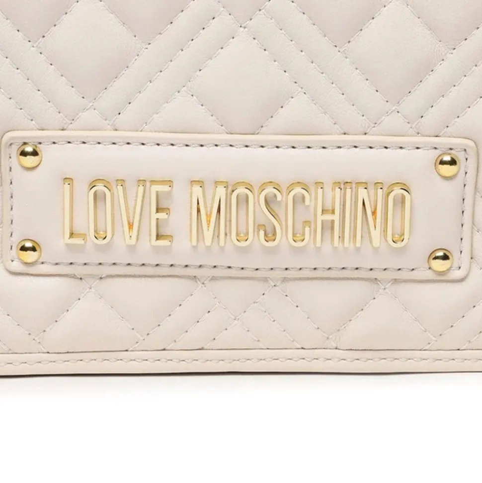 Borsa Donna Trapuntata a Spalla e Tracolla LOVE MOSCHINO linea Logo Lettering color Avorio