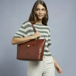 Borsa Shopper Due Manici a Spalla The Bridge in Pelle Marrone linea Story