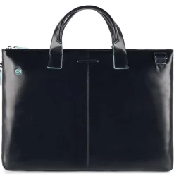 Cartella Sottile PIQUADRO con Porta Pc 15" Espandibile in Pelle Blu Linea Blue Square - CA4021B2
